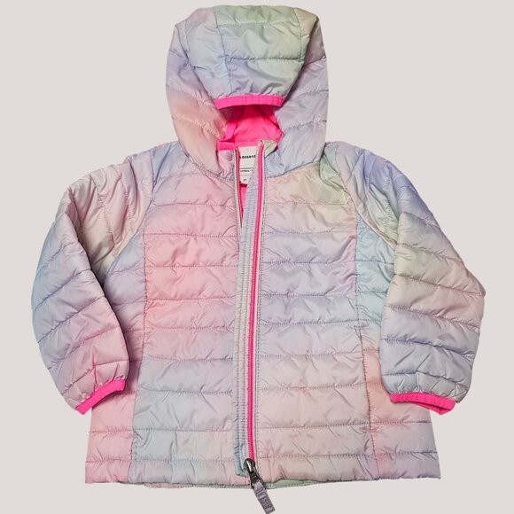 Toddler Girls Hooded Puffer Jacket 2T Rainbow Pastel Gradient With Pink Lining - Picture 1 of 5